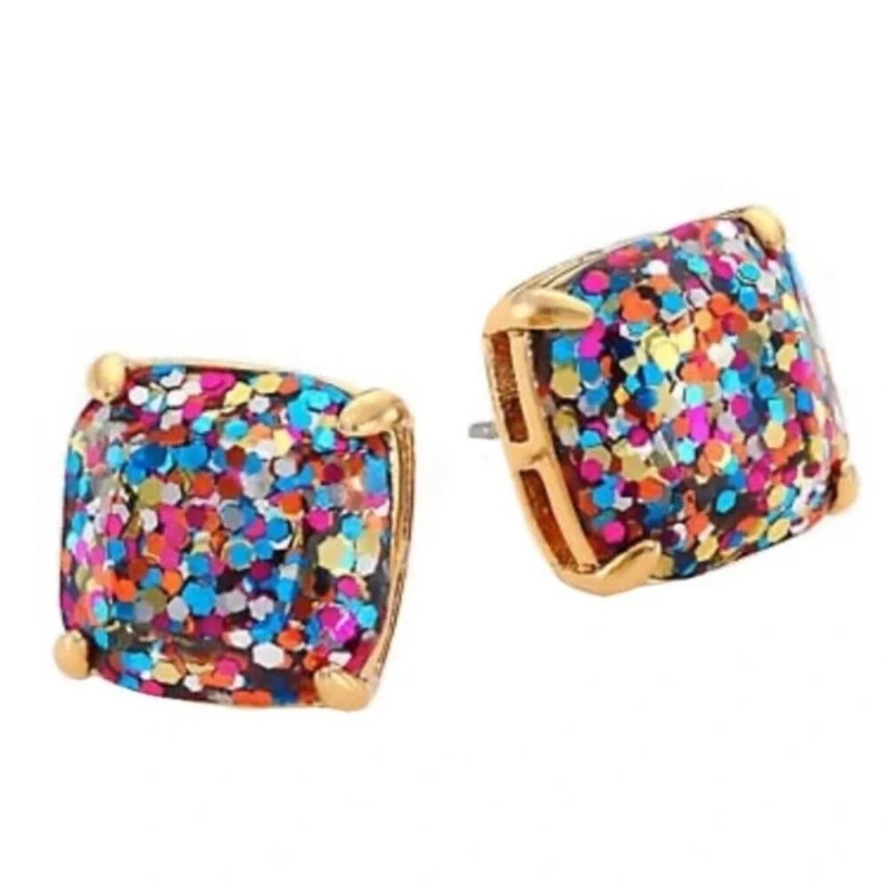 Gold-Setting Multicolor Glitter Square Stud Earrings